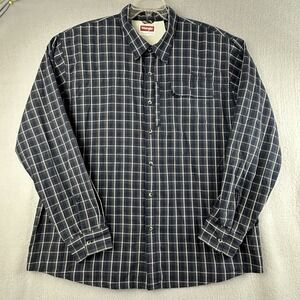 Wrangler‎ Premium Quality Men's 2XL Blue Plaid Button Down Wrinkle Resist Shirt